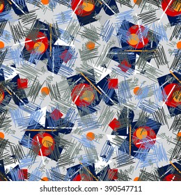 Seamless geometric pattern revolutionary whirlwind hand drawn background, vector. The structure of the geometric shapes in the style of Russian revolutionary graphics.