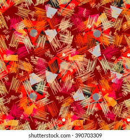 Seamless geometric pattern revolutionary whirlwind hand drawn background, vector. The structure of the geometric shapes in the style of Russian revolutionary graphics.
