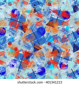Seamless geometric pattern revolutionary whirlwind hand drawn background, vector. The structure of the geometric shapes in the style of Russian revolutionary graphics.