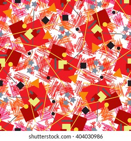 Seamless geometric pattern revolutionary whirlwind hand drawn background, vector. The structure of the geometric shapes in the style of Russian revolutionary graphics.