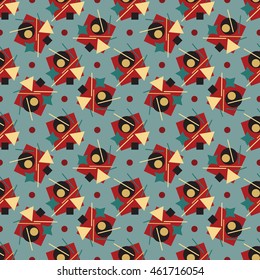 Seamless geometric pattern revolutionary whirlwind hand drawn background, vector. The structure of the geometric shapes in the style of Russian revolutionary graphics of the 20th century.