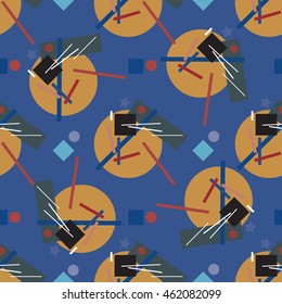 Seamless geometric pattern revolutionary whirlwind hand drawn background, vector. The structure of the geometric shapes in the style of Russian revolutionary graphics of the 20th century.