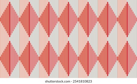 Seamless geometric pattern of rhombuses composed of red squares combined with gray. Perfect for printing, design backgrounds, wallpaper and tiles, gift wrapping