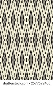 Seamless geometric pattern of rhombuses with continuous lines. Modern design for fabric, textile, carpet. Black and beige background.