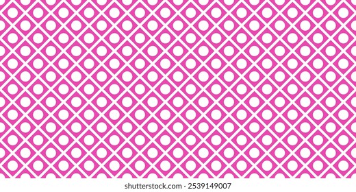 Seamless geometric pattern with rhombuses, lines, dots. Pink abstract background.