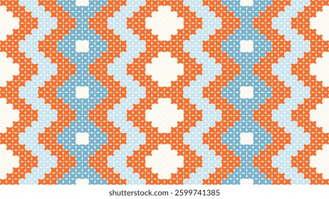 Seamless geometric pattern with rhombuses in orange and blue colors