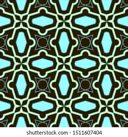 Seamless Geometric Pattern Of Rhombuses And Polygons. Blue Pattern On A Dark Background. For Pattern, Textile, Fabric, Wrapping Paper, Engraving And Laser Cutting. Vector Background.