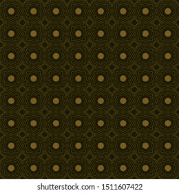 Seamless Geometric Pattern Of Rhombuses And Polygons. Gold Pattern On A Dark Background. For Pattern, Textile, Fabric, Wrapping Paper, Engraving And Laser Cutting. Vector Background.