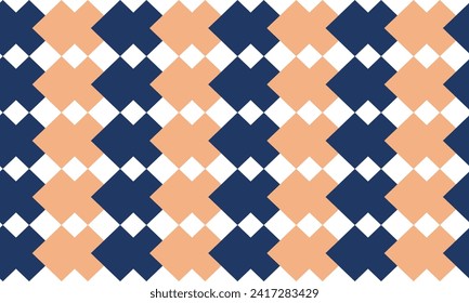 Seamless geometric pattern with rhombuses in retro style, seamless two tone blue and beige diamond pattern with stripes as abstract background