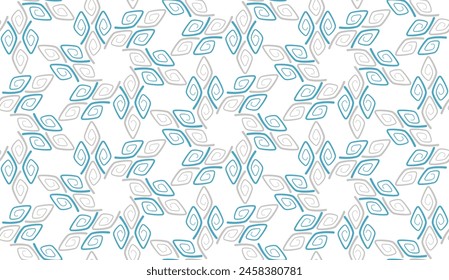 Seamless geometric pattern with rhombuses. Stars snowflakes background. Iterative teal and white spirals curl on white background. For printing various design projects.