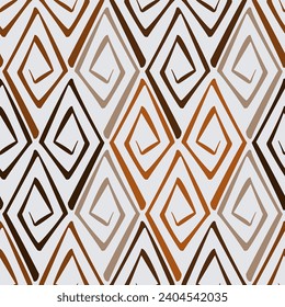 Seamless geometric pattern with rhombuses. Stilized ethnic ornament vector illustration. Brown spirals curl on beige background. For printing papers.
