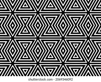 Seamless geometric pattern of rhombuses, triangles, diamonds  with continuous lines. Beautiful and modern design for textiles, posters, cards, fabrics, flyers, banners. Vector illustration EPS 10.  