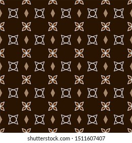 Seamless Geometric Pattern Of Rhombuses. White And Brown Pattern On A Dark Background. For Pattern, Textile, Fabric, Wrapping Paper, Engraving, Laser Cutting. Vector Background.