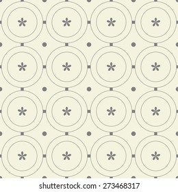 seamless geometric pattern with rings, spots and small flowers