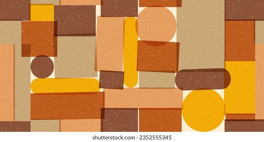Seamless geometric pattern with risograph effect. Trendy risograph style. Abstract background with grain texture. Beige geometric collage. Simple vector pattern. Minimalist retro style texture