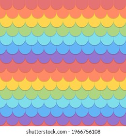 Seamless geometric pattern of roof tiles on rainbow colored background. Flat cartoon style.Vector illustration