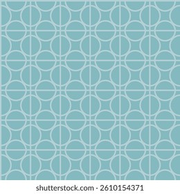Seamless geometric pattern with round shapes in retro style, vector illustration in blue colors. Ideal for textiles, wallpapers, packaging, and home decor.