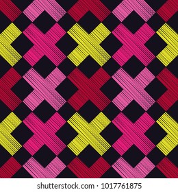 Seamless geometric pattern. Scribble texture. Bright colors and simple shapes. Trendy seamless pattern design  
