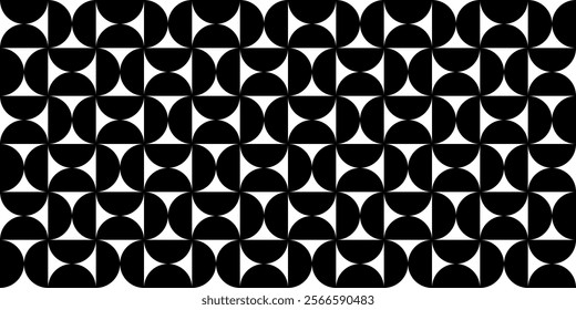 Seamless geometric pattern with semicircles. Black and white abstract background.