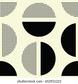 Seamless geometric pattern. Semicircles and dots. White background.