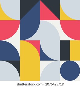 Seamless geometric pattern. Semicircles, triangles, squares. Diagonal.				