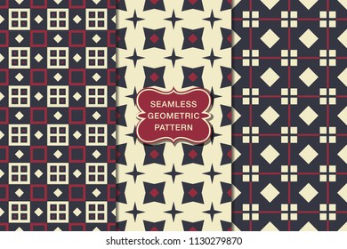 Seamless geometric pattern set, abstract decorative shapes, vector illustration, minimalistic style