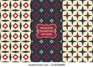 Seamless geometric pattern set, abstract decorative shapes, vector illustration, minimalistic style