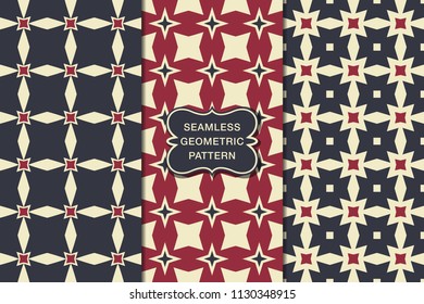 Seamless geometric pattern set, abstract decorative shapes, vector illustration, minimalistic style