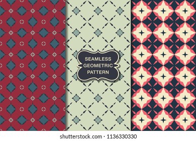 Seamless geometric pattern set, abstract decorative shapes, vector illustration, minimalistic style