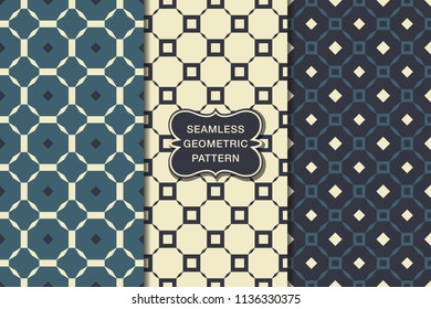 Seamless geometric pattern set, abstract decorative shapes, vector illustration, minimalistic style