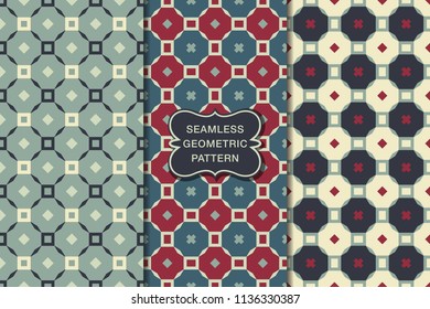 Seamless geometric pattern set, abstract decorative shapes, vector illustration, minimalistic style