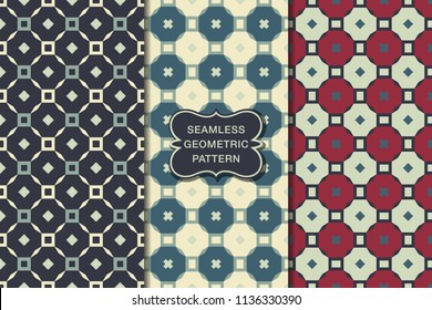 Seamless geometric pattern set, abstract decorative shapes, vector illustration, minimalistic style
