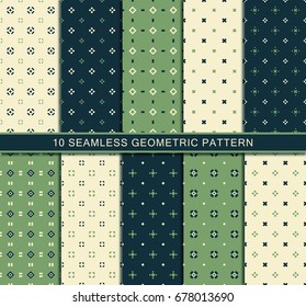 Seamless geometric pattern set, abstract decorative shapes with rhombus and cross. 