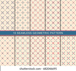 Seamless geometric pattern set, abstract decorative shapes with squares.
