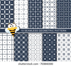 Seamless geometric pattern set, abstract decorative shapes with square and rectangle, unique abstract shapes, minimalistic style.