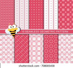 Seamless geometric pattern set, abstract decorative shapes with square and rhombus, unique geometric shapes, minimalistic style.