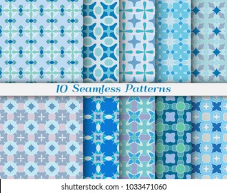 Seamless geometric pattern set in arabic style. Stylish graphic background. Repeating texture for wallpaper, card, invitation, banner, fabric print. Colorful ethnic ornament, fashion collection