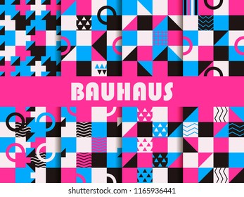 Seamless geometric pattern set. Bauhaus design. Background memphis style of the 80s. Vector illustration