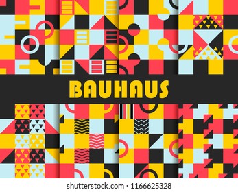 Seamless geometric pattern set. Bauhaus design. Background memphis style of the 80s. Vector illustration