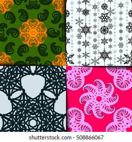 Seamless geometric pattern set. Colorful, monochromatic, high contrast, simple vector design for web, wrapping paper, textile purposes. Background illustrations.