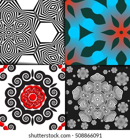 Seamless geometric pattern set. Colorful, monochromatic, high contrast, simple vector design for web, wrapping paper, textile purposes. Background illustrations.