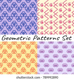 Seamless geometric pattern set in gentle pink, violet, yellow and orange for st. Valentines' Day. Line art texture for wallpaper, card, invitation, banner, fabric print.