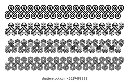 Seamless geometric pattern set. Swirling lines border art. Endless flat vector design.