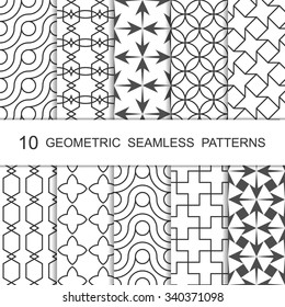 Seamless Geometric Pattern Set. Ten Tiled Ornaments. Vector.