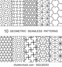 Seamless Geometric Pattern Set. Ten Tiled Ornaments. Vector.