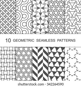 Seamless Geometric Pattern Set. Ten Tiled Ornaments. Vector.