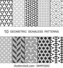 Seamless Geometric Pattern Set. Ten Tiled Ornaments. Vector.