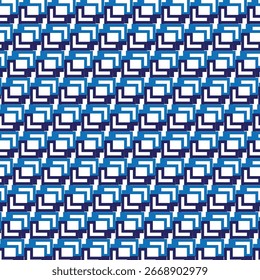 Un patrón geométrico sin fisuras con tonos de azul sobre un fondo blanco.