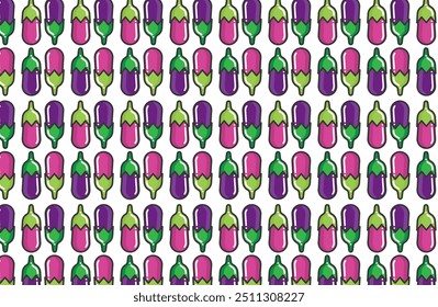 Seamless geometric pattern in the shape of colorful eggplants on a white background