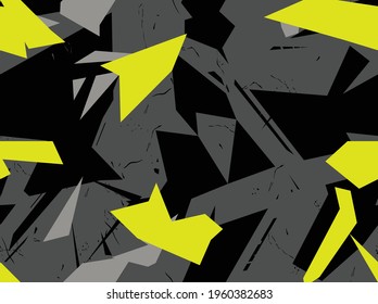 Seamless geometric pattern of shapes. Abstract camo. Racing background. Vinyl print and decal. Vector illustration